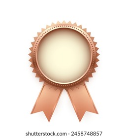 Bronze medal for third place with ribbons and free space for award nomination name. Winner rank three on white background. Championship in sport or movie vector illustration.