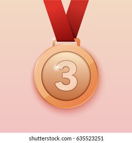 Bronze medal for third prize. Vector illustration.