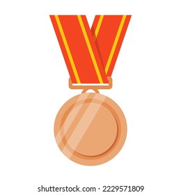 Bronze medal vector cartoon. Winner trophies award on white background. Championship, triumph, goal achievement concept. Prize design