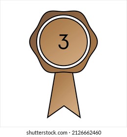 Bronze medallion. Medal award for third place. Vector isolated. 3 icon. The winner, the best.