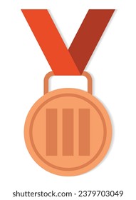 Bronze medals with red ribbon flat vector icons for sports apps and websites