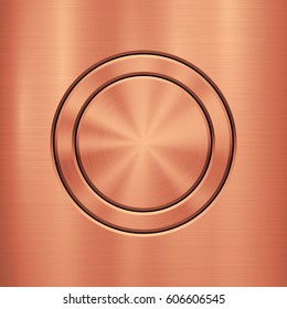 Bronze Metal abstract technology background with circle for and polished, brushed texture. Vector illustration.