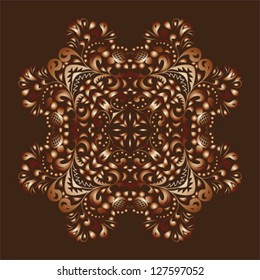 bronze metallic floral pattern hohloma on brown background vector
