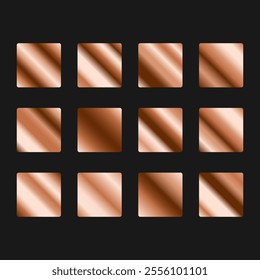 Bronze metallic gradient set. Copper shape metal shape. Glossy design for frames, banners, ribbons and labels. Vector illustration