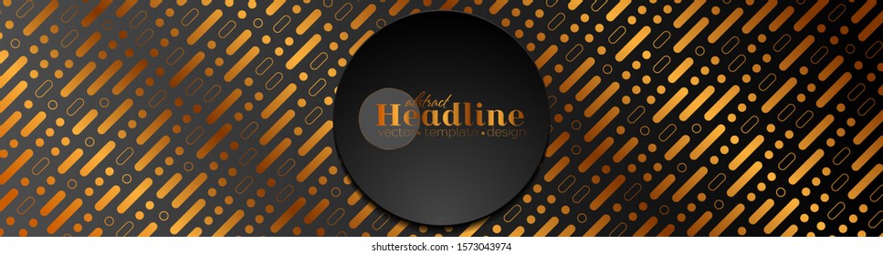 Bronze minimal geometric abstract banner with black circle. Vector technology background