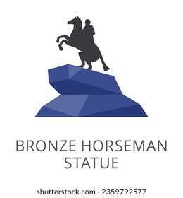 Bronzemonument des russischen Kaisers auf Pferd flach Vektorsymbol. Zeichnen oder Illustration von traditionellen Symbolen auf weißem Hintergrund. Reisen, Urlaub, Tourismus, Russland-Konzept