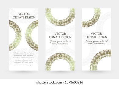 Bronze ornament. Graceful vertical flayers with decoration elements on the white background. Vector illustration for event invitation, ceremony card or celebration banner.