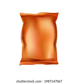 Bronze packaging template. Plastic bag for packing things and groceries plastic realistic packet wrapped in vector foil