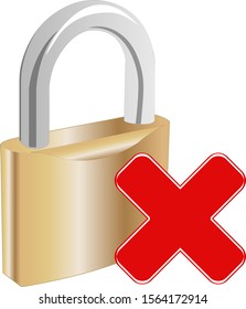 Bronze padlock with a red cross cancel.