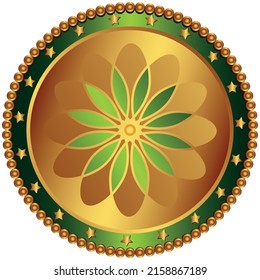 Bronze plate with flower and stars isolated on transparent background. Vector eps 10