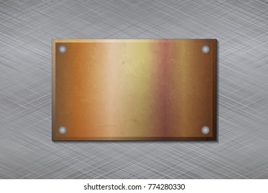 Bronze plate on a metal surface.