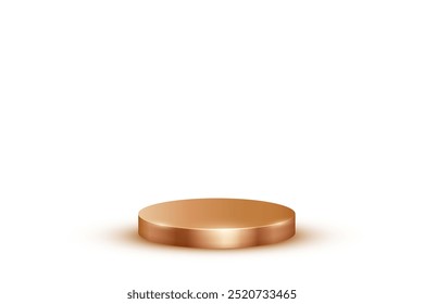 Podio de bronce para premios o Ilustración vectorial de exhibición de productos. Etapa de cobre 3d vacía sobre fondo blanco. Plataforma elegante de lujo para la presentación de los cosméticos, pedestal de la ceremonia para los ganadores.