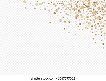 Bronze Polka Falling Transparent Background. Art Glow Wallpaper. Gold Confetti Luxury Card. Circle Modern Texture.