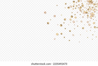 Bronze Polka helltransparenter Hintergrund. Fallende glatte Tapete. Weihnachtsillustration der Goldenen Runde. Circle Isolated Postcard.
