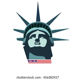 Bronze Portrait Statue of Liberty. New York landmark. USA,Bronze Portrait Statue of Liberty.Green logo on a white background.American symbol.Vector illustration EPS10
