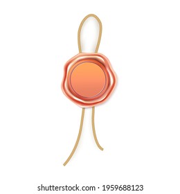 Bronze quality guarantee stamp with rope.Vector illustration of the wax luxury seal.Design element.