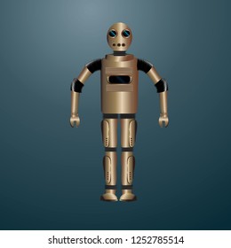 Bronze robot on a blue background.
Cyborg.