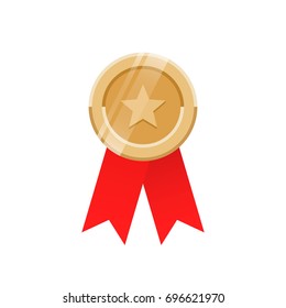 Bronze round award with ribbons flat icon.