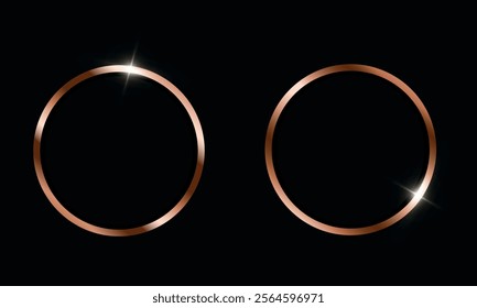  Bronze round frame. Bronze award. Blank round shiny vector element on black background