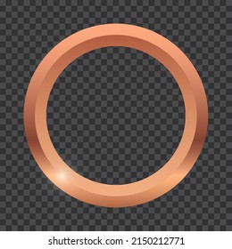Bronze round frame isolated on transparent background. Metal shiny glowing framed. Realistic round of luxury framework. Decorative elements for picture, banner, card, poster. Vector illustration