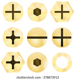 Bronze Screw head. Vector illustration isolated on white background.