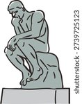 Bronze sculpture, vector illustration of a thinker by Auguste Rodin