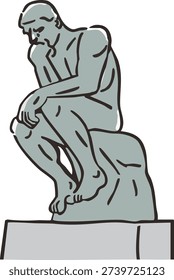 Bronze sculpture, vector illustration of a thinker by Auguste Rodin
