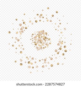 Bronze Sequin Falling Transparent Background. Bright Sparkle Pattern. Yellow Circle Abstract Postcard. Dot Art Design.