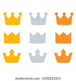 Juego de iconos de forma simple de la corona de oro de plata de bronce. Imagen de cliente aislada en fondo blanco