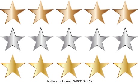 Bronze silver gold gradient five star icon vector illustration.