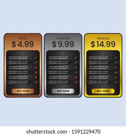 bronze silver gold simple pricing table plan