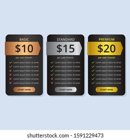 bronze silver gold simple pricing table plan
