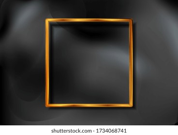 Bronze square frame on black liquid wavy background. Vector illustration
