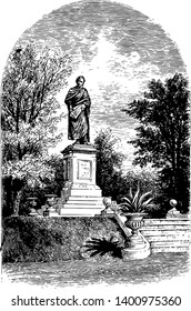Bronze statue of Thomas Benton by Harriet homer erected in 1868 in St. Louis at Lafayette Park he was U.S. senator from Missouri and member of the democratic party vintage line drawing or engraving