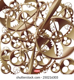 bronze technology background with bronze clock work with cogwheels vector