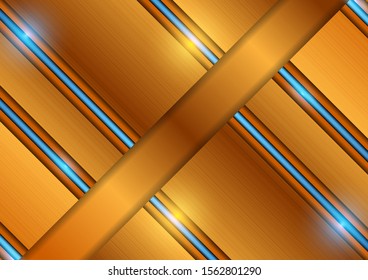 Bronze texture with blue shiny stripes abstract background. Technology vector design