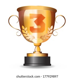 bronze third place trophy.gold cup award. isolated object on a white background.
