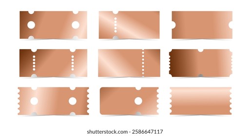 Bronze tickets template. Empty copper coupon blank. Vector illustration set on white background