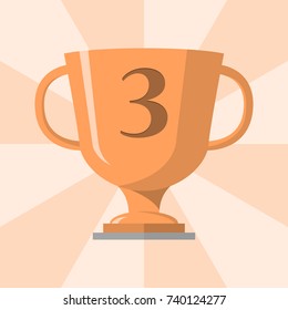 Bronze trophy winner cup with 3 symbol on the trophy, vector illustration