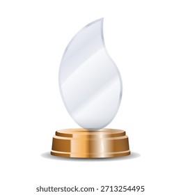 Trofeo ganador de bronce con cuerpo brillante transparente, reflejos brillantes y emblema de corona de laurel tallado ideal para pósters de ceremonia, éxitos de competencia y proyectos de diseño con temática de victoria
