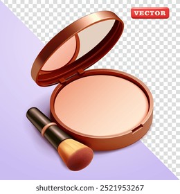 Bronzer and makeup brushes, 3d vector. Suitable for make up, mockup and advertising