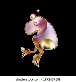 Brooch animal figurine with pearls and jewellery. Diamonds and gold on Frog.