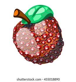 Brooch in the form of a red apple encrusted with precious stones. Vector illustration.