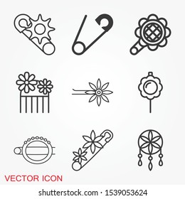 Brooch icon. Flat design, linear and color styles. Flower shape brooch. Isolated vector illustrations