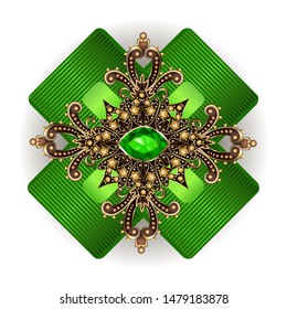 Brooch Jewelry, Design Element.  Geometric Vintage Ornamental Background.