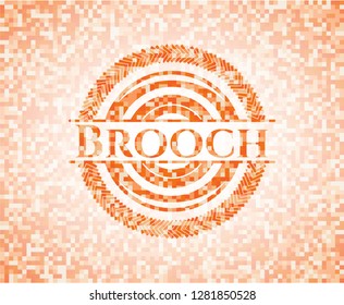 Brooch orange tile background illustration. Square geometric mosaic seamless pattern with emblem inside.