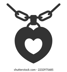 Brooch in the shape of a heart on a chain - icon, illustration on white background, glyph style