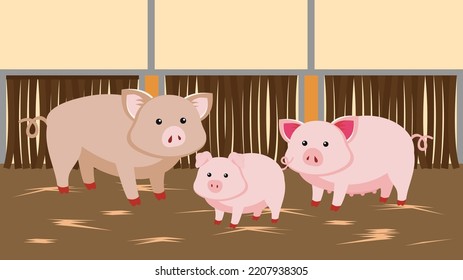 brood of pigs in the barn