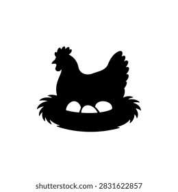 Brooding Hen in Nest silhouette icon vector illustration on white background.
