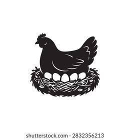 Brooding Hen in Nest silhouette icon vector illustration on white background.